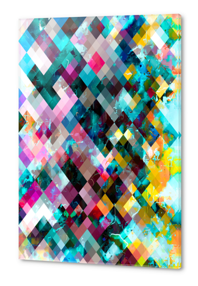 geometric square pixel pattern abstract background in blue pink orange purple Acrylic prints by Timmy333