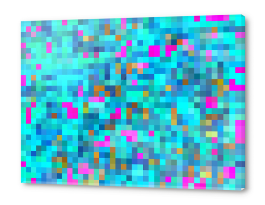 geometric square pixel pattern abstract in blue green pink Acrylic prints by Timmy333