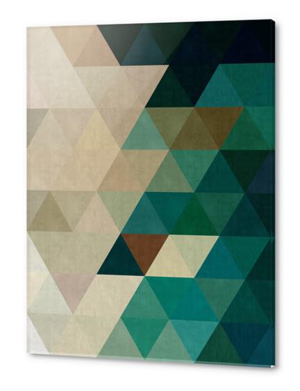 Green triangles pattern Acrylic prints by Vitor Costa