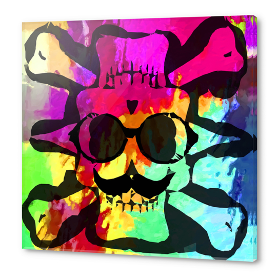 old vintage funny skull art portrait with painting abstract background in red purple yellow green Acrylic prints by Timmy333