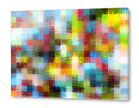 painting geometric square pixel pattern abstract in blue yellow brown Acrylic prints by Timmy333