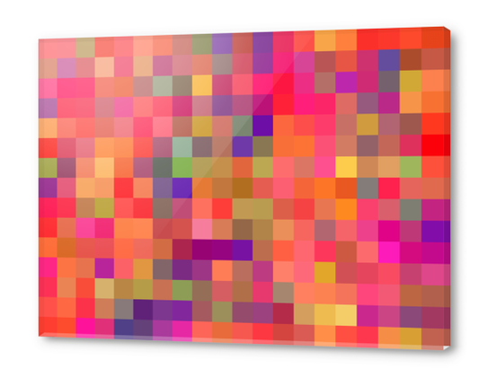 geometric square pixel pattern abstract in pink blue yellow Acrylic prints by Timmy333