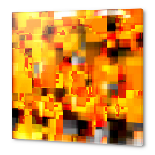 geometric pixel square pattern abstract background in yellow orange brown Acrylic prints by Timmy333