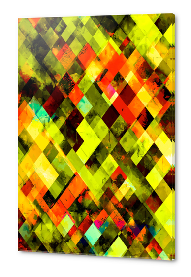 geometric pixel square pattern abstract in green yellow orange Acrylic prints by Timmy333