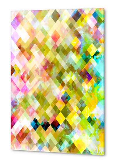 geometric pixel square pattern abstract background in green pink Acrylic prints by Timmy333