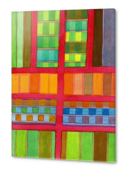 Red Grid with Checks Pattern and vertical Stripes  Acrylic prints by Heidi Capitaine