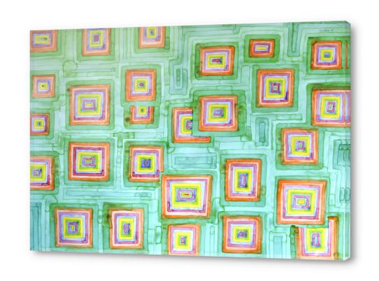 Multicolored Squares on Green Pattern  Acrylic prints by Heidi Capitaine