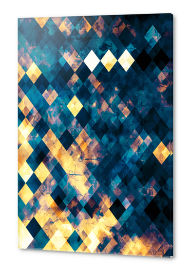 geometric pixel square pattern abstract background in blue brown orange Acrylic prints by Timmy333