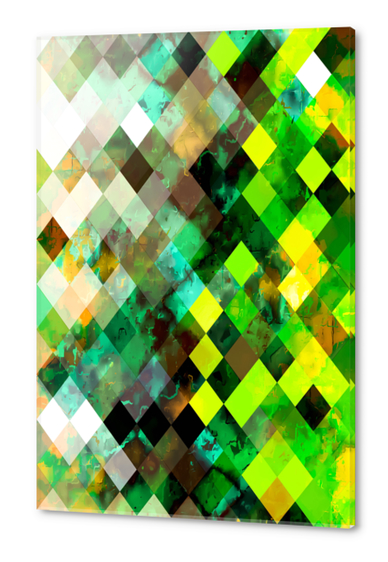 geometric square pixel pattern abstract background in green yellow brown Acrylic prints by Timmy333
