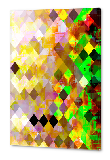 geometric pixel square pattern abstract background in pink green yellow Acrylic prints by Timmy333