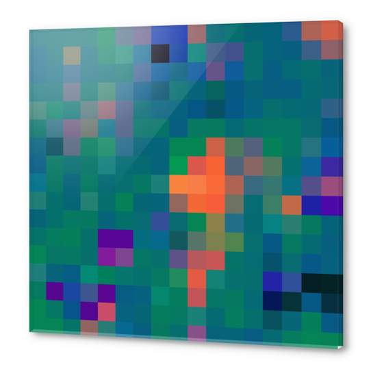 graphic design geometric pixel square pattern abstract in green blue orange Acrylic prints by Timmy333