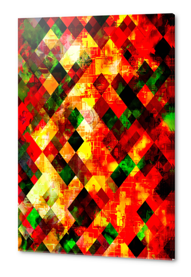 geometric pixel square pattern abstract background in red yellow green Acrylic prints by Timmy333