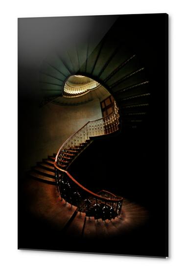 Spiral staircase in green and red Acrylic prints by Jarek Blaminsky