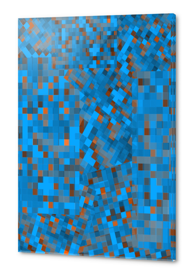 geometric pixel square pattern abstract background in blue brown Acrylic prints by Timmy333