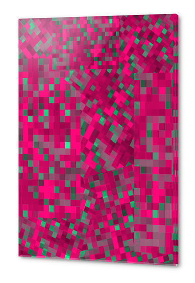 geometric pixel square pattern abstract background in pink green Acrylic prints by Timmy333
