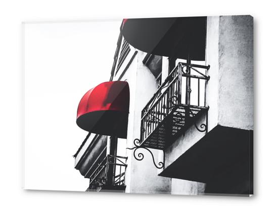 building with porch and red awning in the city Acrylic prints by Timmy333