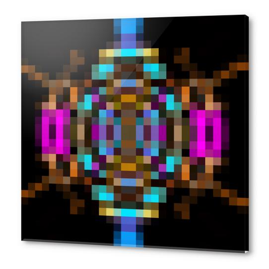 geometric square pixel abstract in blue orange pink with black background Acrylic prints by Timmy333