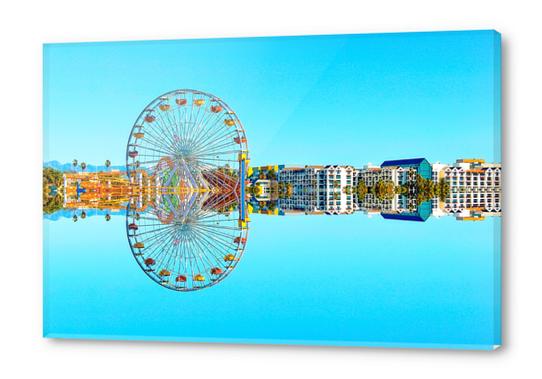 ferris wheel with buildings and blue sky Acrylic prints by Timmy333