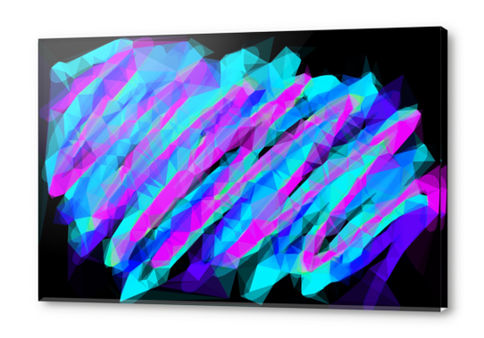 psychedelic geometric polygon abstract in pink blue with black background Acrylic prints by Timmy333