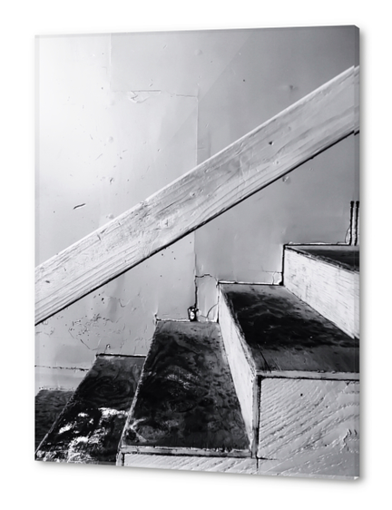 wood stairway with wood background in black and white Acrylic prints by Timmy333