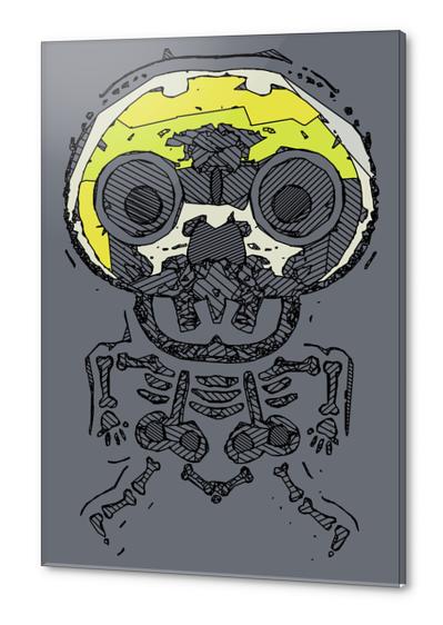 yellow skull and bone graffiti drawing with grey background Acrylic prints by Timmy333