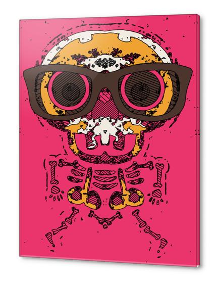 funny skull and bone graffiti drawing in orange brown and pink Acrylic prints by Timmy333