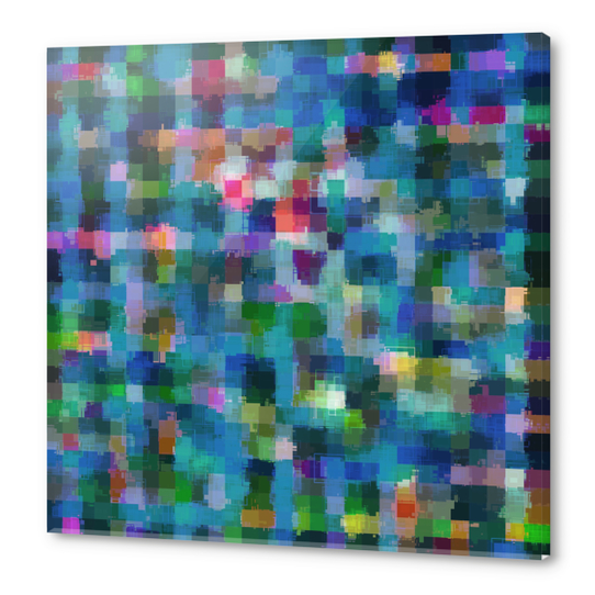 geometric square pixel pattern abstract in blue green pink yellow Acrylic prints by Timmy333