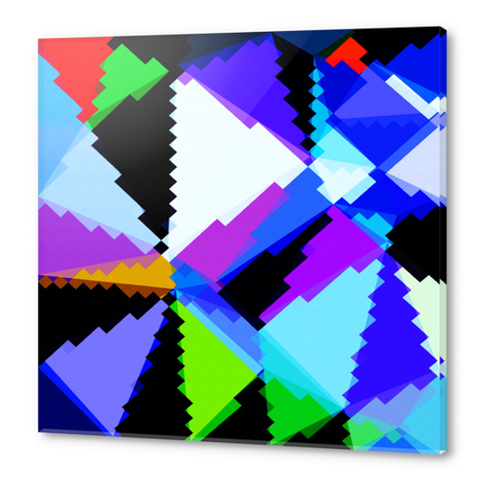 geometric triangle and square pattern abstract in blue purple green red Acrylic prints by Timmy333