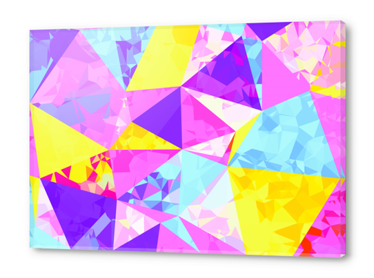 geometric triangle polygon pattern abstract in pink purple blue yellow Acrylic prints by Timmy333