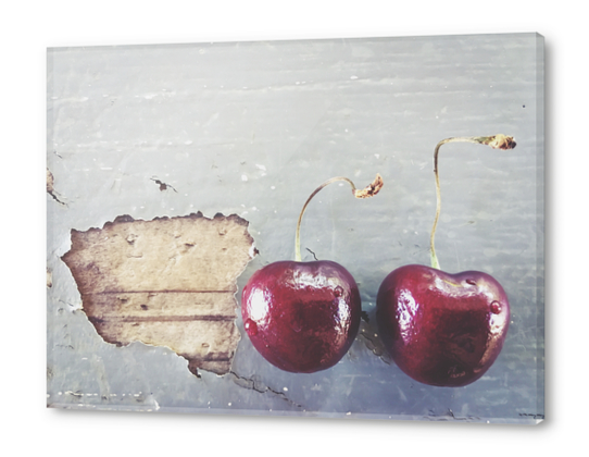 fresh cherry on the wooden table Acrylic prints by Timmy333