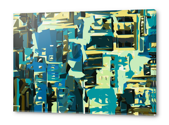 blue yellow green and dark blue painting abstract background Acrylic prints by Timmy333
