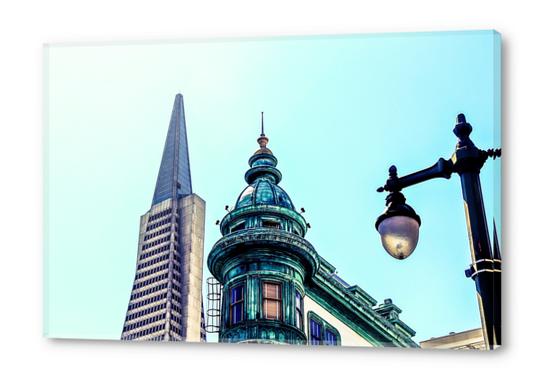 pyramid building and vintage style building at San Francisco, USA Acrylic prints by Timmy333