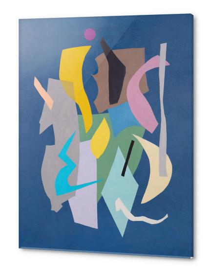 Dark blue composition with purple spot Acrylic prints by Sana Kulic