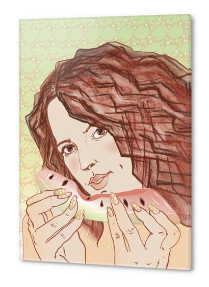 Summertime - Girl with Watermelon Acrylic prints by IlluScientia