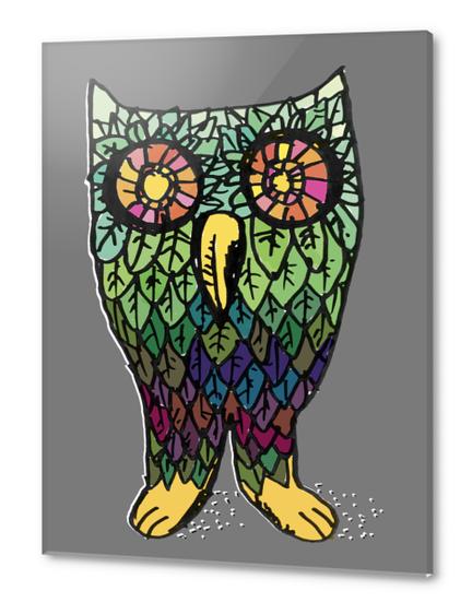 Happy Owl Acrylic prints by Yann Tobey