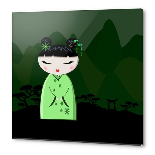 Green Kokeshi Acrylic prints by PIEL Design