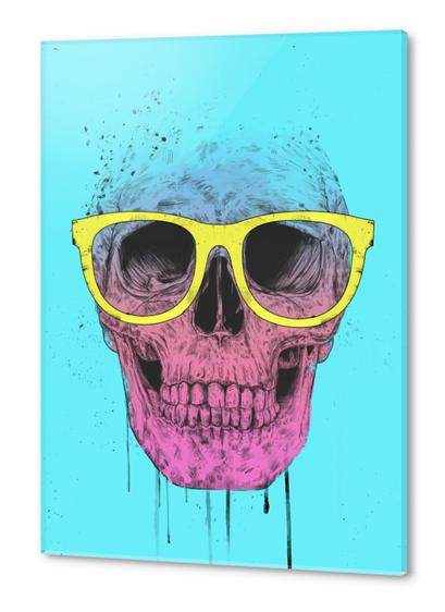 Pop art skull with glasses Acrylic prints by Balazs Solti