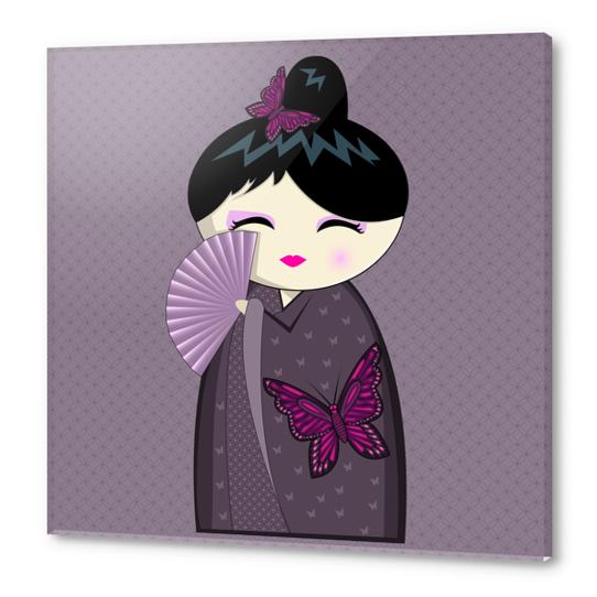 Purple kokeshi Acrylic prints by PIEL Design