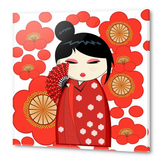 Red flower kokeshi Acrylic prints by PIEL Design
