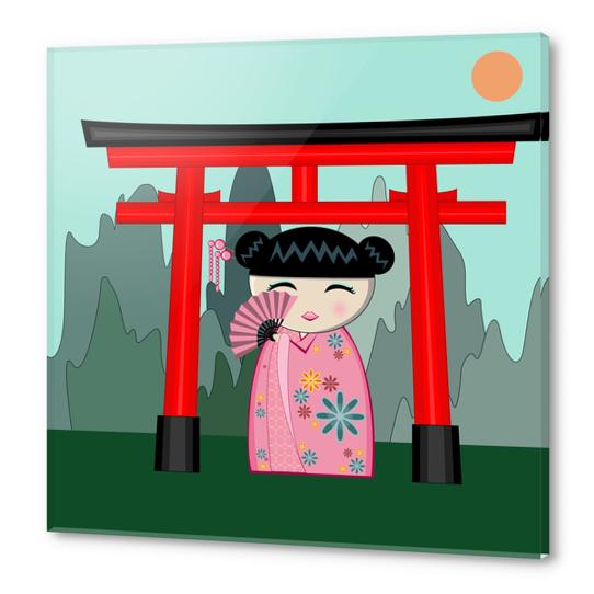 Red gate kokeshi Acrylic prints by PIEL Design