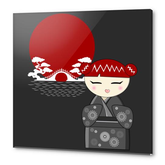 Red and grey kokeshi Acrylic prints by PIEL Design