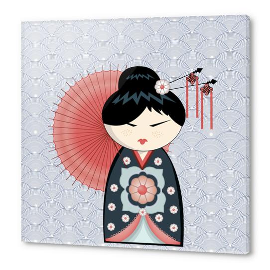 Red umbrella kokeshi Acrylic prints by PIEL Design