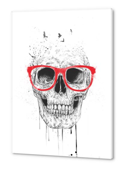 Skull with red glasses Acrylic prints by Balazs Solti