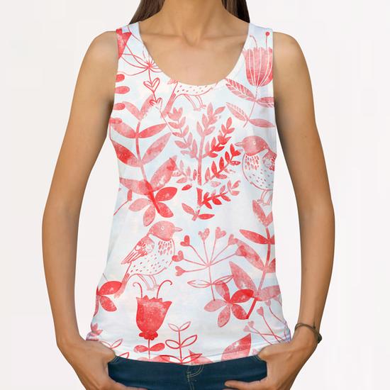 Watercolor Floral and Birds All Over Print Tanks by Amir Faysal