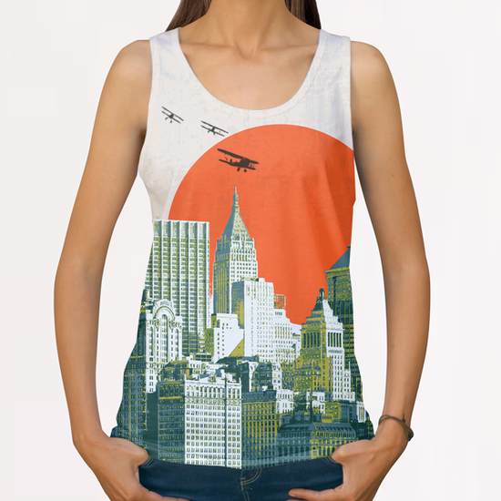 Red sun on NY All Over Print Tanks by tzigone