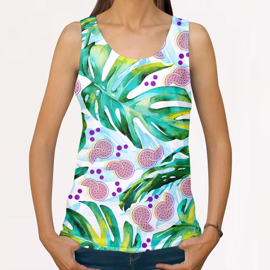 Tropical leaf and fruits All Over Print Tanks by mmartabc