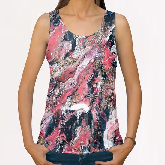 Prussian Blue, Gold Glitter, and Coral Pink Marble All Over Print Tanks by Lisa Guen Design