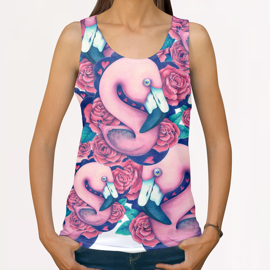 Heart Queen Flamingo All Over Print Tanks by Anna Cannuzz Canavesi