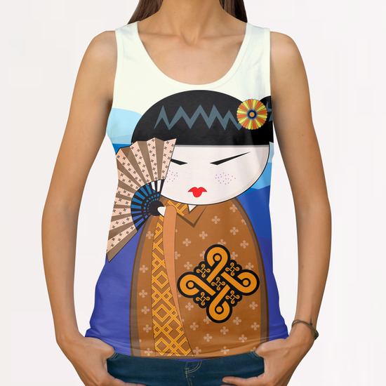 Brown kokeshi All Over Print Tanks by PIEL Design