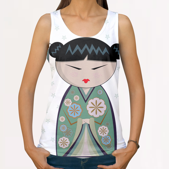 Green kokeshi All Over Print Tanks by PIEL Design